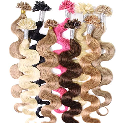 hair2heart Extensions Echthaar Bondings Gewellt - 50 Strähnen 1g 50cm 8/01 hellblond natur-asch