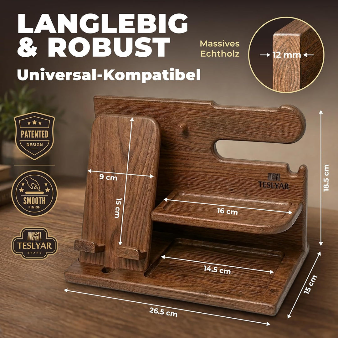 TESLYAR Holz Telefon Dockingstation &amp; Schreibtisch Organizer Holz mit Handyständer Beige für Büro Au