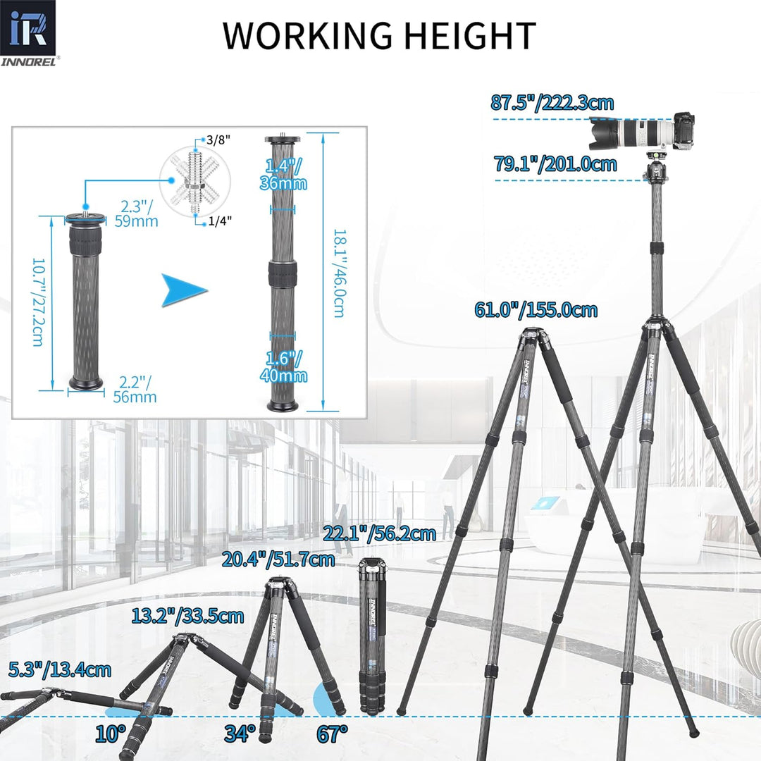 INNOREL KT404C Kompaktes 10-Lagen-Kohlefaser-Stativ 40mm Rohr Professionelles Hochleistungskamerasta