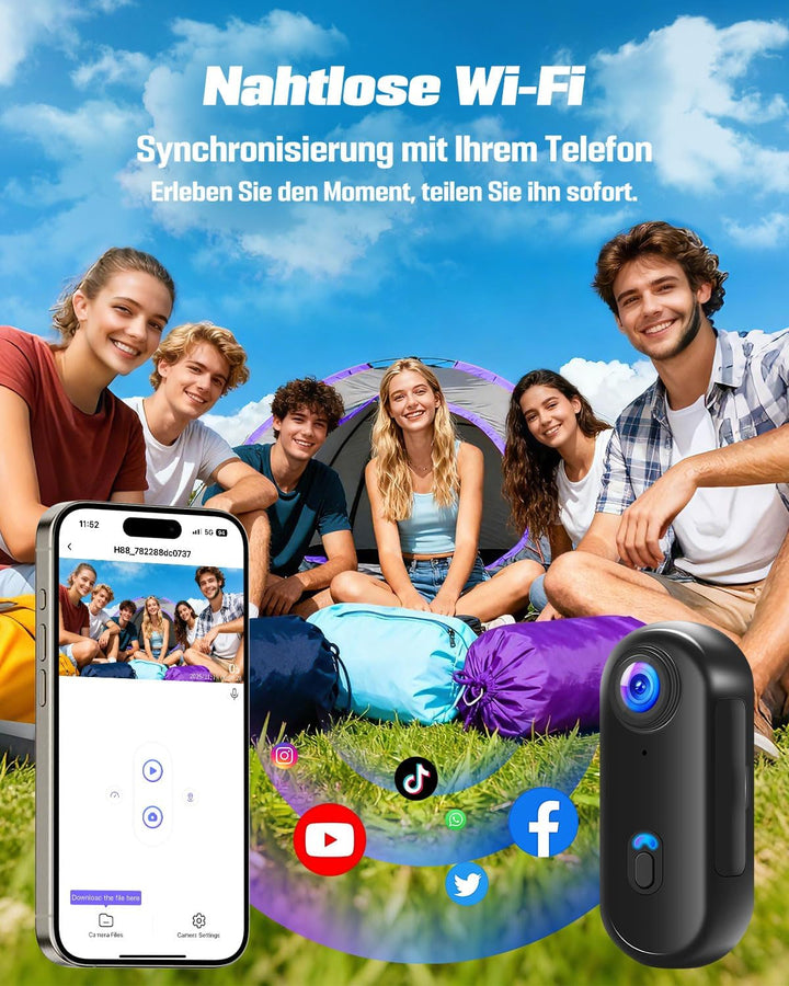 Action Camera 4K mit 64GB SD, BodyCam Körperkamera Mini POV Kamera 4K – ohne Display, 4K – ohne Disp