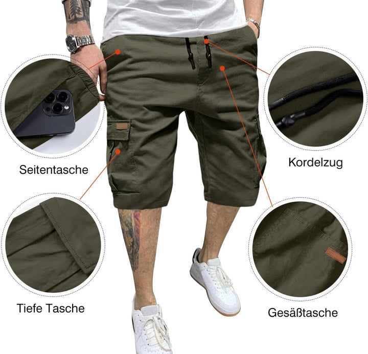 JMIERR Kurze Hosen Herren Baumwolle Cargo Shorts Herren Sommer Freizeithose mit Taschen L C Grün, L