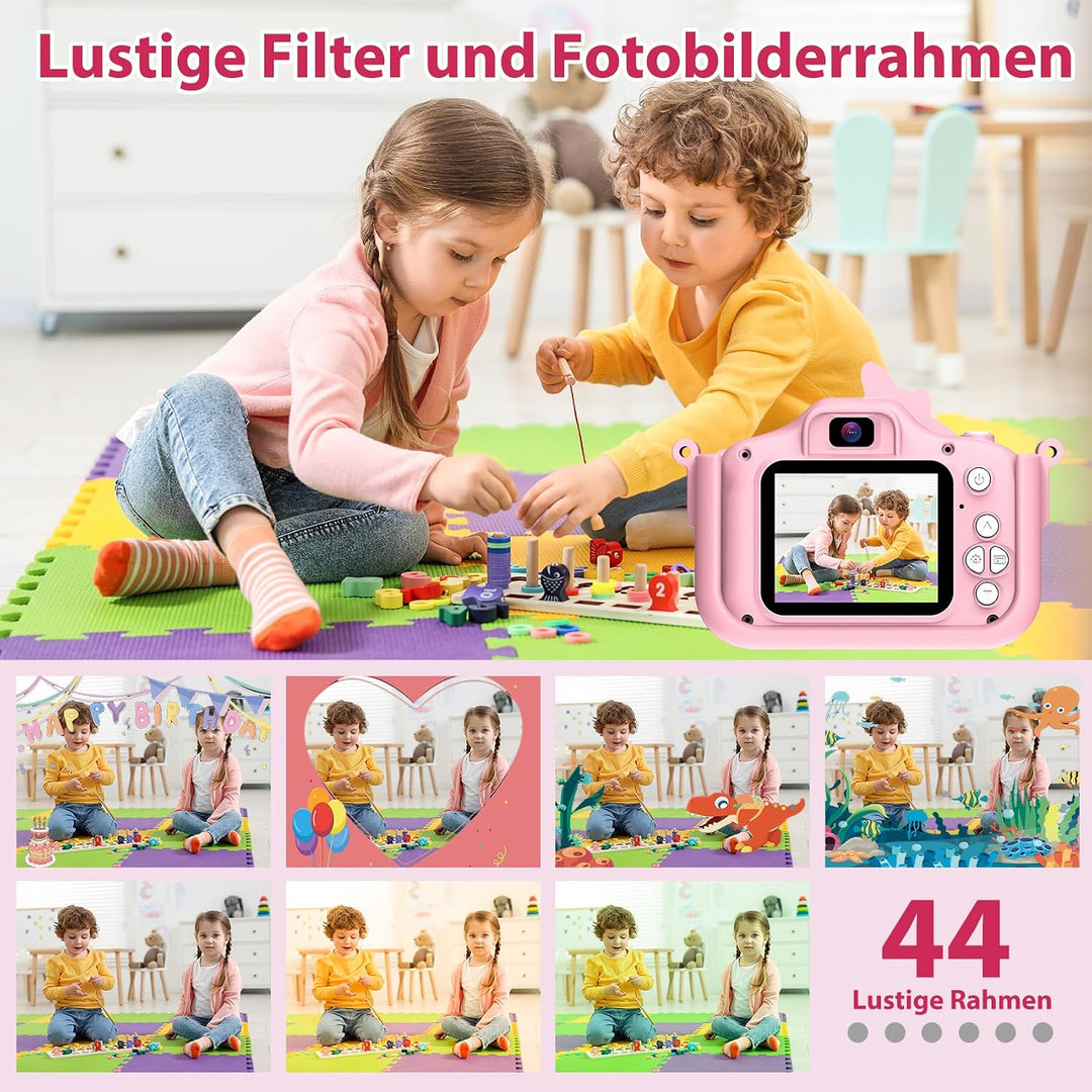 Kinderkamera mit 32GB Karte 1080P HD Kinder Digitalkamera Rosa Kids Camera