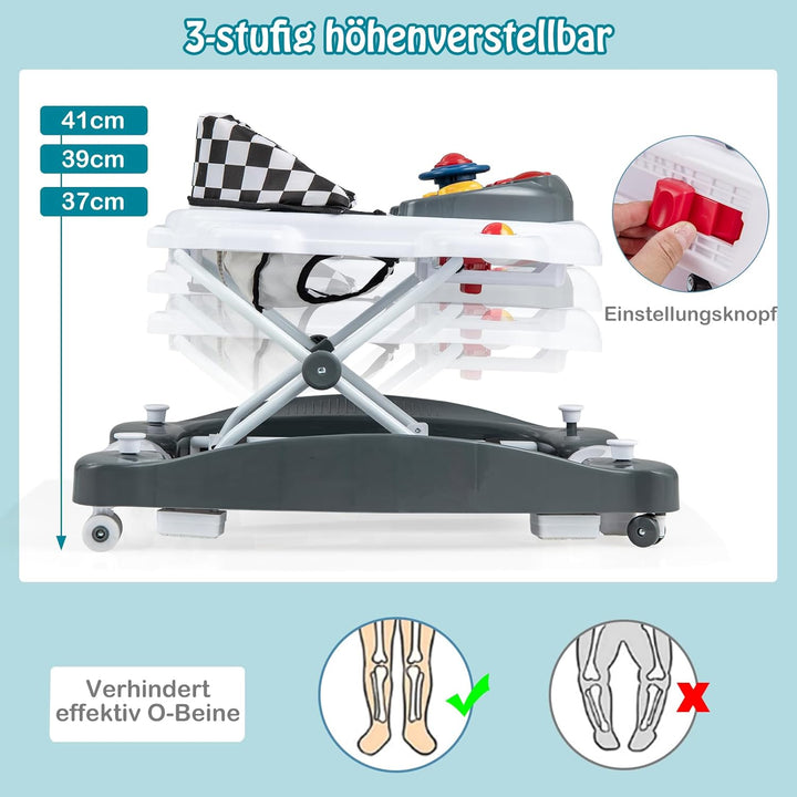 DREAMADE 6-in-1 Lauflernhilfe, Höhenverstellbar Baby Walker mit Musik & Abnehmbarem Sitz, Lauflernwa
