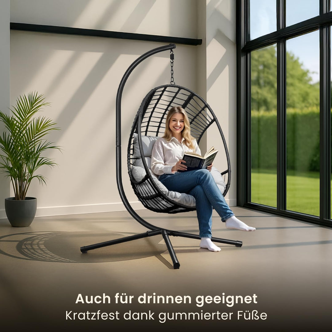 Swoods XXL Hängesessel mit Gestell - Hängesessel Für Indoor und Outdoor - Inkl. Kissen - Egg Chair -
