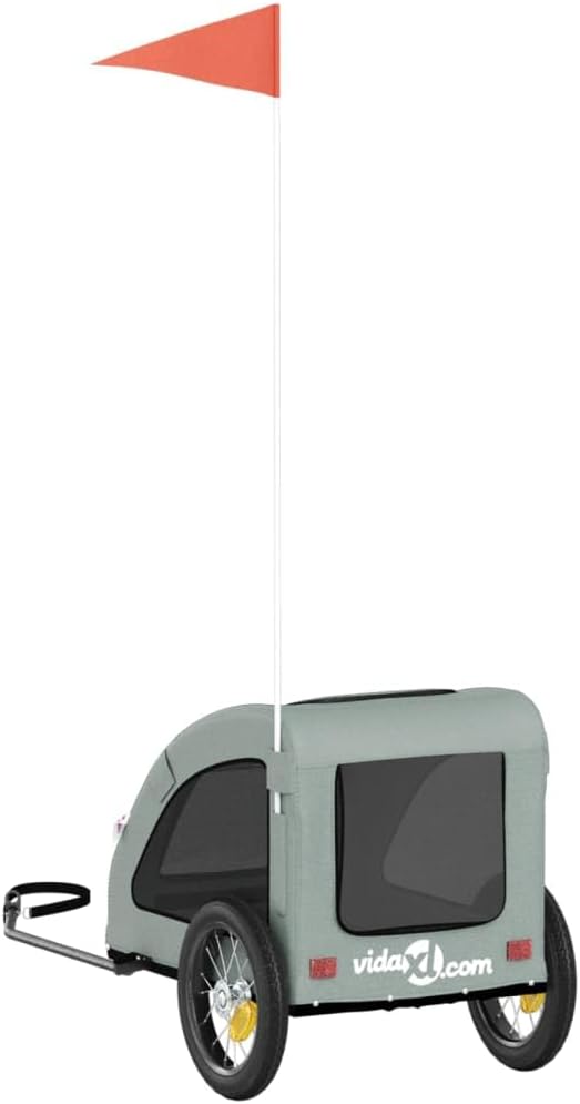 FENLAX Fahrradanhänger Hunde Grau Oxford-Gewebe und Eisen 124x53x53 cm Haustier Fahrradanhänger Haus