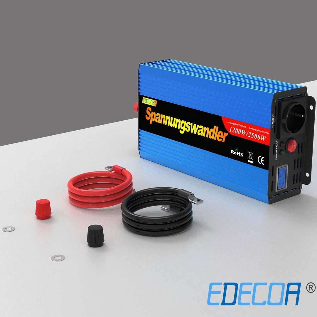 EDECOA Spannungswandler 1200w wechselrichter 12v auf 230v Spannungswandler modifizierter 12v 230 mit