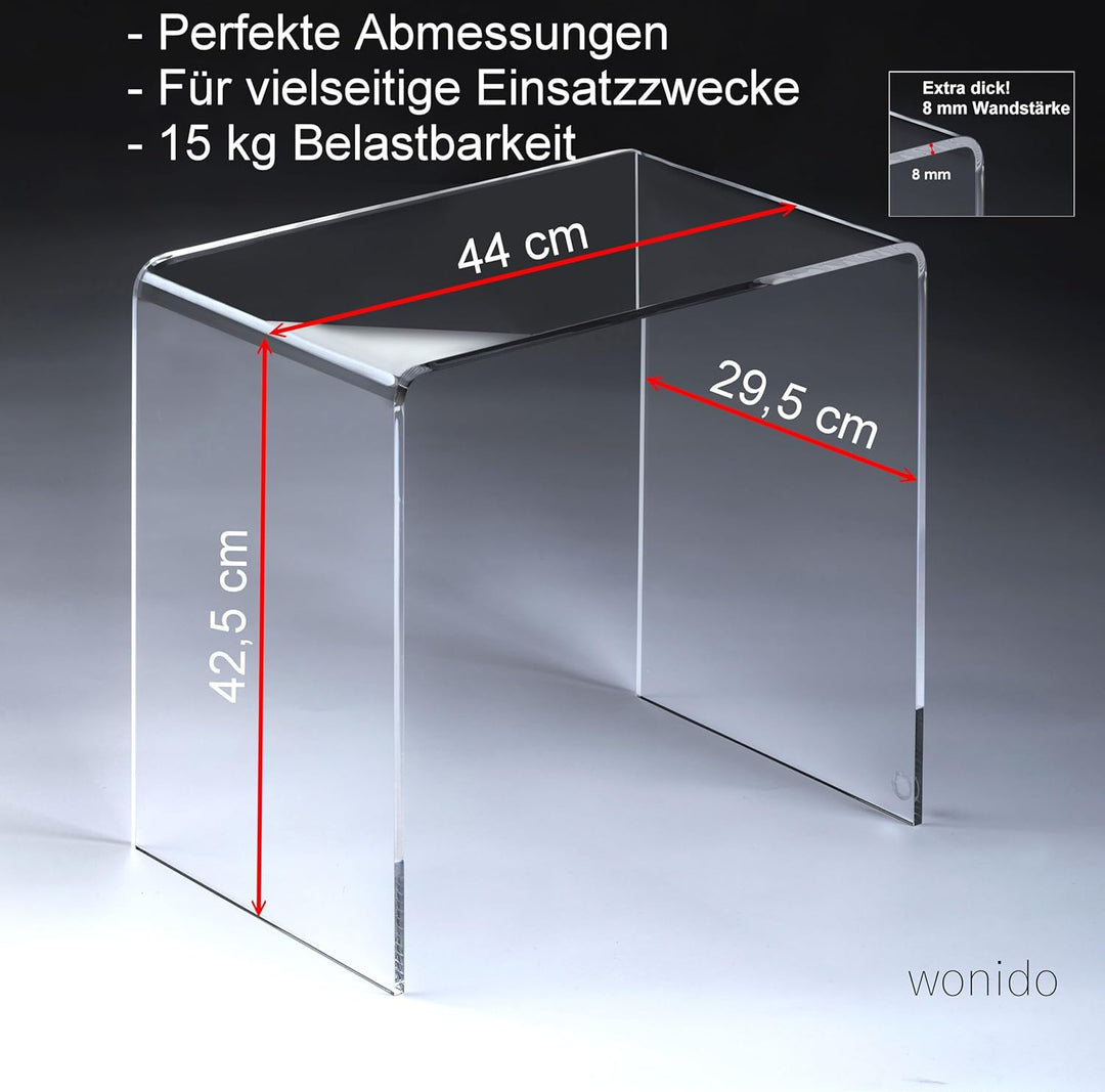 HOWE-Deko Hochwertiger Acryl-Glas Beistelltisch/Nachttisch, transparent, B44 x T29,5 cm, H 42,5 cm,