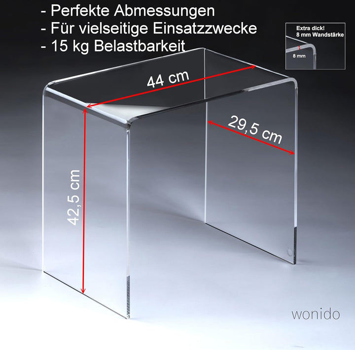 HOWE-Deko Hochwertiger Acryl-Glas Beistelltisch/Nachttisch, transparent, B44 x T29,5 cm, H 42,5 cm,