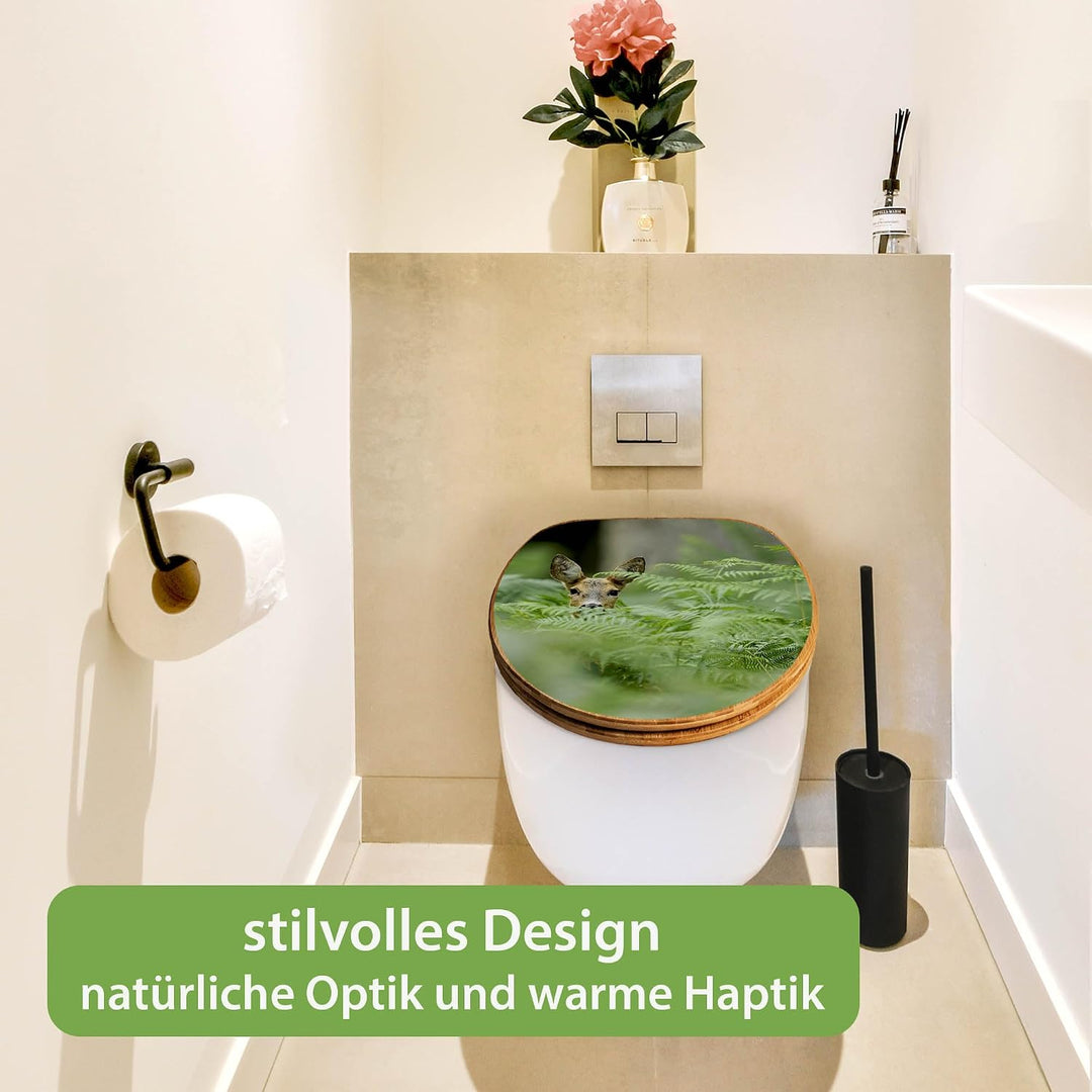 banjado Design WC Sitz Bambus Absenkautomatik 45,8x37,5cm - Toilettendeckel mit Absenkautomatik Holz