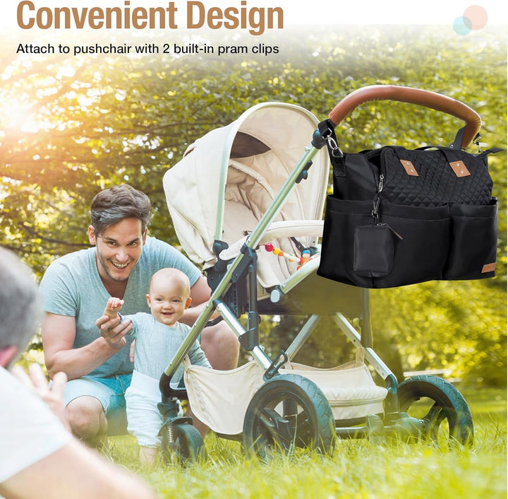 Lekebaby Baby Wickeltasche Bote gross mit Wickelunterlage für Reise Schwarz Gesteppt Schwarz Gestepp