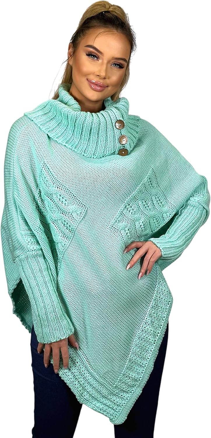 Mississhop Poncho Strick Sweatshirt Pullover Umhang Überwurf Einheitsgrösse Mint, Einheitsgrösse Min