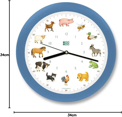 KOOKOO KidsWorld Himmel-blau, Bauernhofuhr mit 12 echten Tierstimmen vom Land
