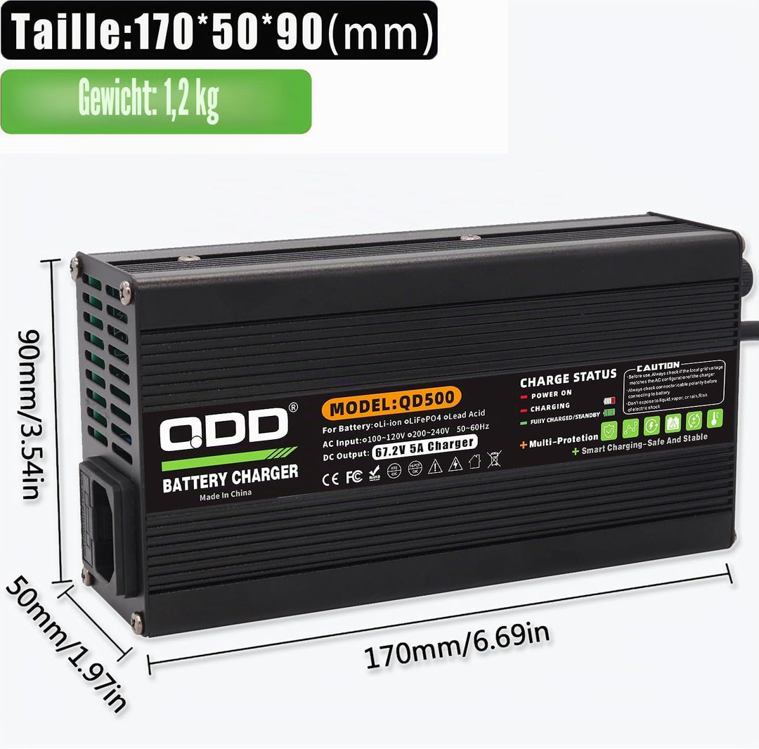 QDD 67,2 V 5 A Li-Ionen-Akku-Smart-Ladegerät mit Lüfter für 16S 60 V 15 Ah 20 Ah 25 Ah 30 Ah 40 Ah 5