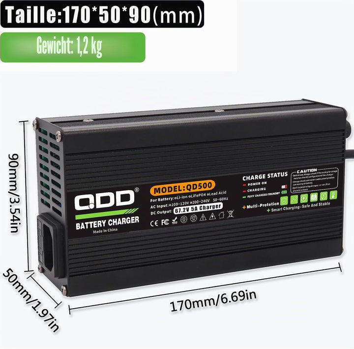 QDD 67,2 V 5 A Li-Ionen-Akku-Smart-Ladegerät mit Lüfter für 16S 60 V 15 Ah 20 Ah 25 Ah 30 Ah 40 Ah 5