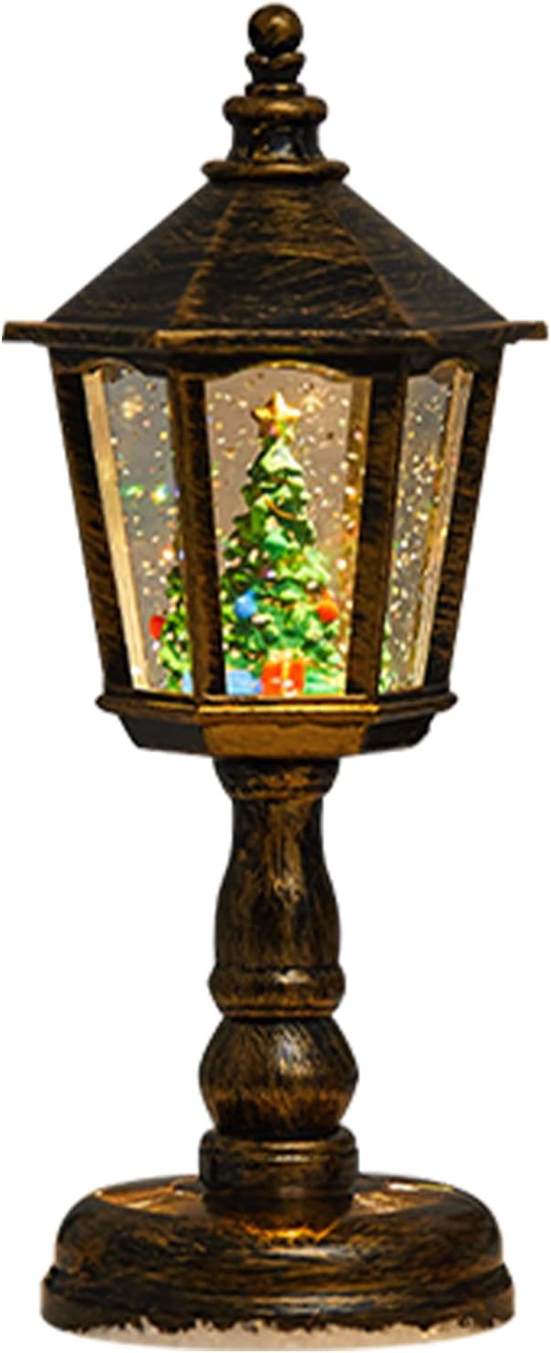 Schneekugel Laterne - Drehende Schneekugel Lampe - Vintage Laterne Deko Für Fensterbank Kamin Tisch