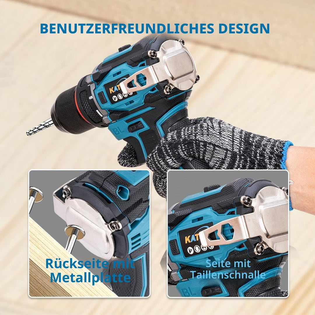 KATSU FIT-BAT 21V 3-in-1 Bürstenloser Akku-Schlagbohrschrauber, 13 mm Bohrfutter, LED-Licht, Metallh