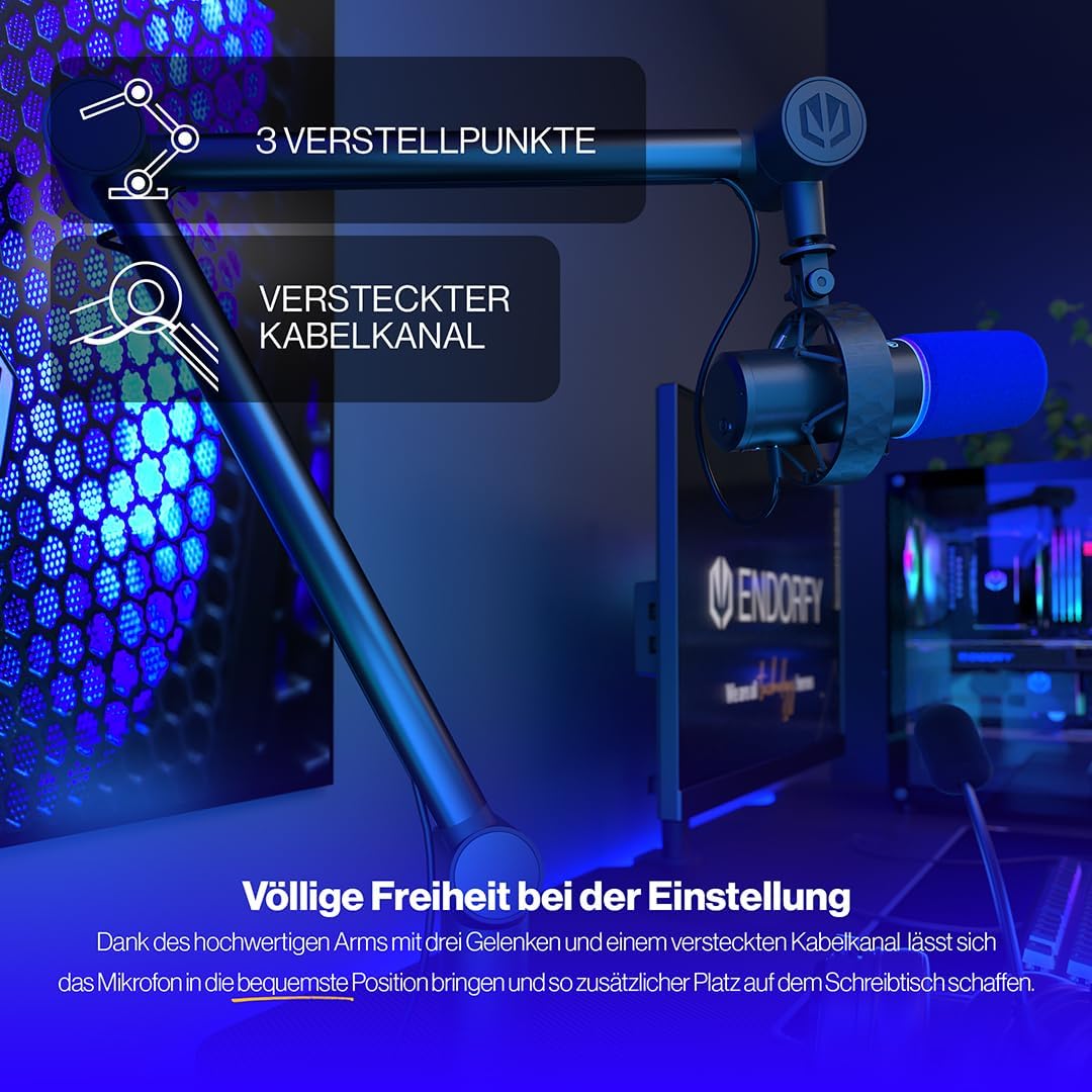 ENDORFY Solum Broadcast, USB Microphone, Adjustable Studio Boom arm, dual-Function Mute and gain kno