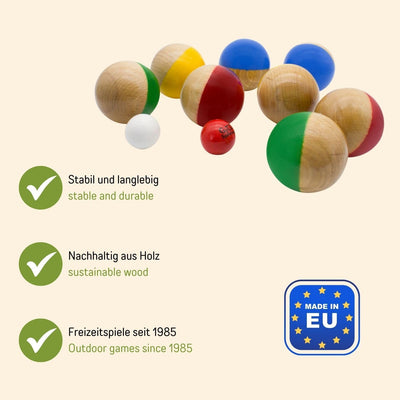 GICO Boccia Spiel aus Massivholz, 8 Kugeln, Durchmesser 7 cm -Made in EU- 3011