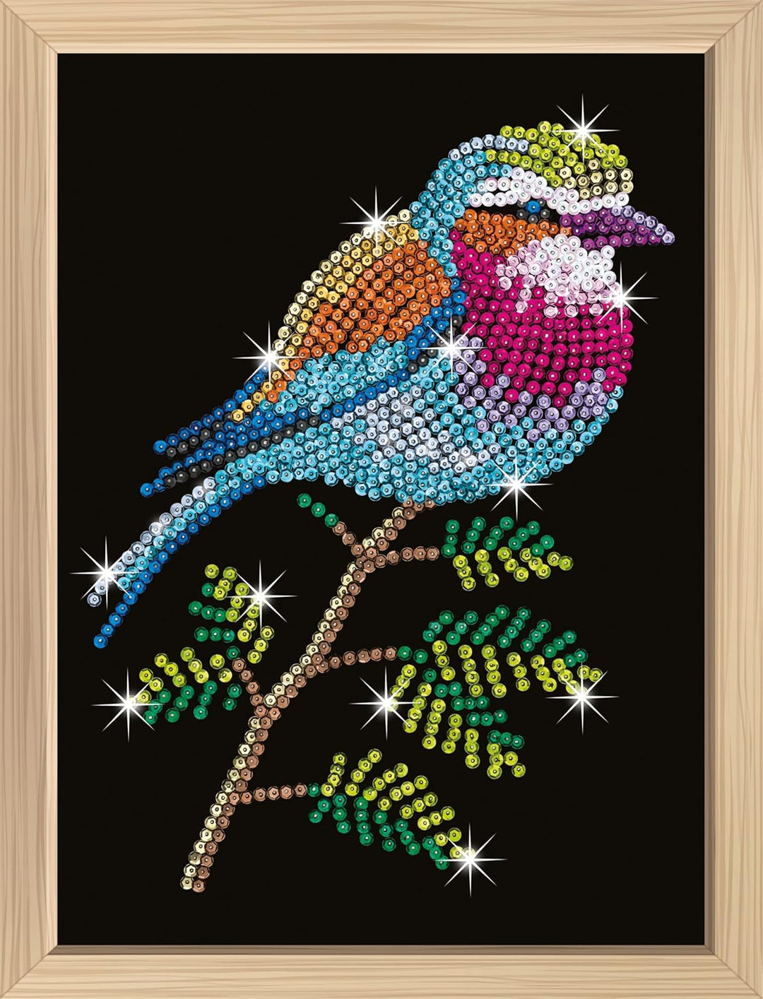 Kitfix - Sequin Art Gabelkacke mit Holzrahmen - 27 x 36cm - Sequin Art Blue Premium - Paillettenbild