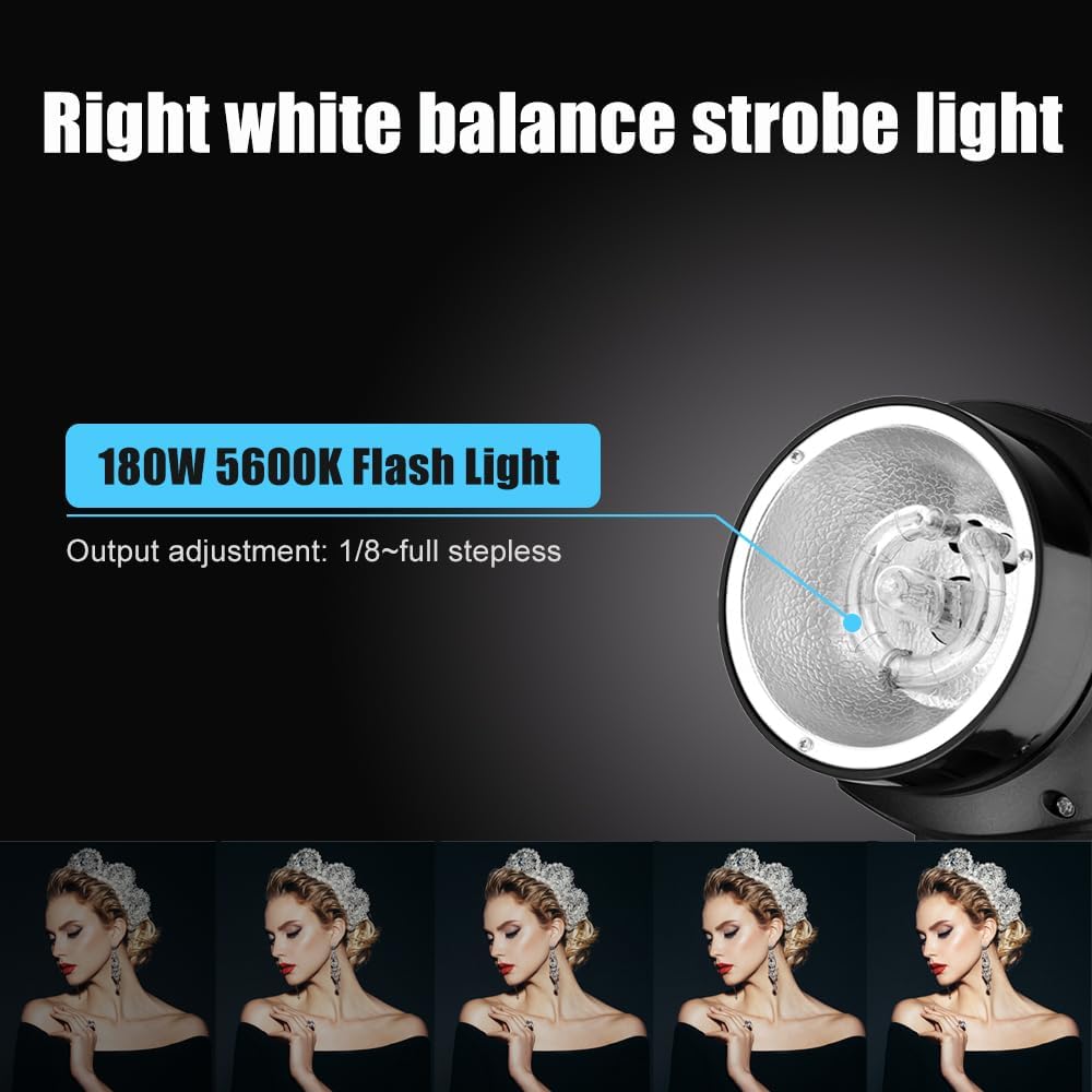 Godox Professionelles Studioblitz Set, Godox Studio Blitzlicht für Fotografie, 2x180W 5600K Blitzkop