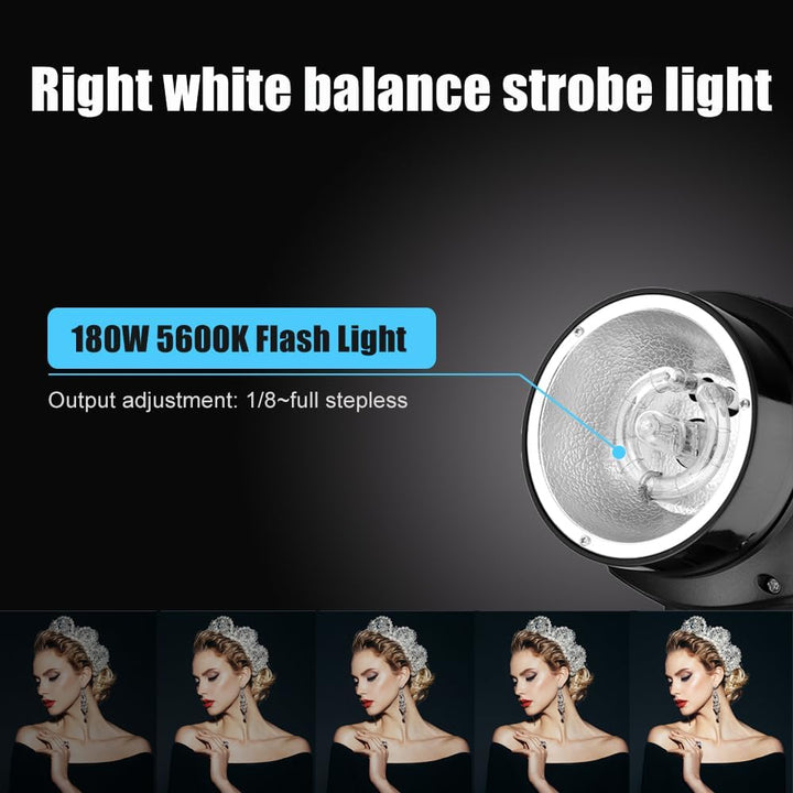Godox Professionelles Studioblitz Set, Godox Studio Blitzlicht für Fotografie, 2x180W 5600K Blitzkop