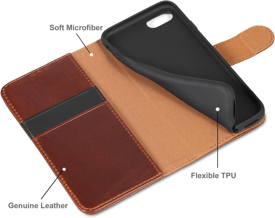 LENSUN Echtleder Hülle für iPhone SE2020/SE 2022 5G, iPhone 7/iPhone 8 Handyhülle [Echtes Leder][Mag