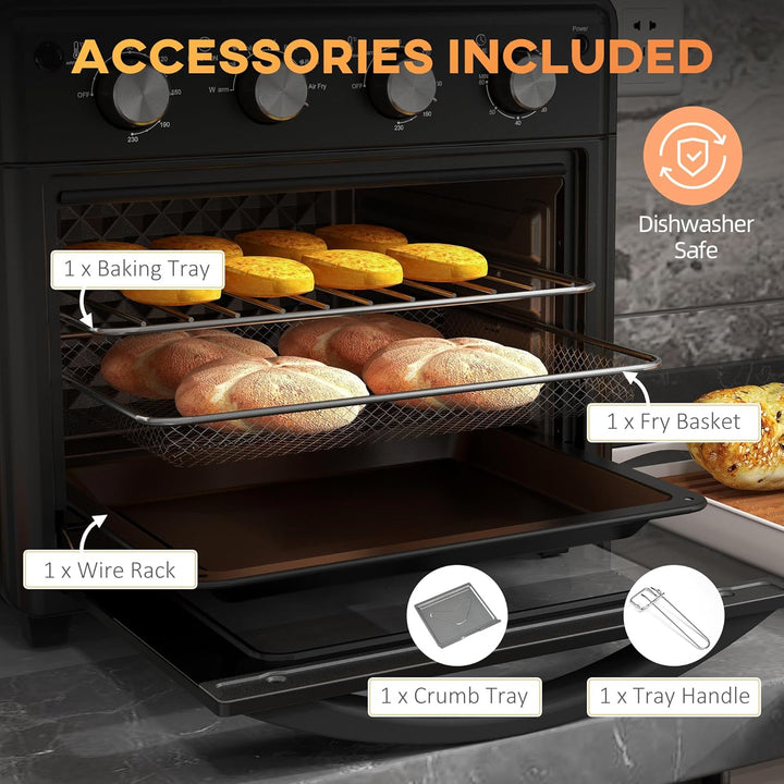 HOMCOM Mini Backofen mit Umluft 30 L 1600W 90-230℃ 60 Min. Timer inkl. Krümelblech, Warmhalteplatten