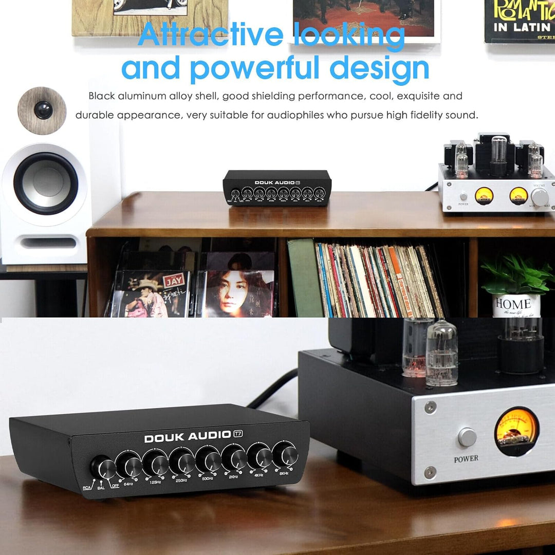 Douk Audio T7 7-Band Equalizer, Ausgewogener XLR/RCA Vorverstärker für Heimverstärker