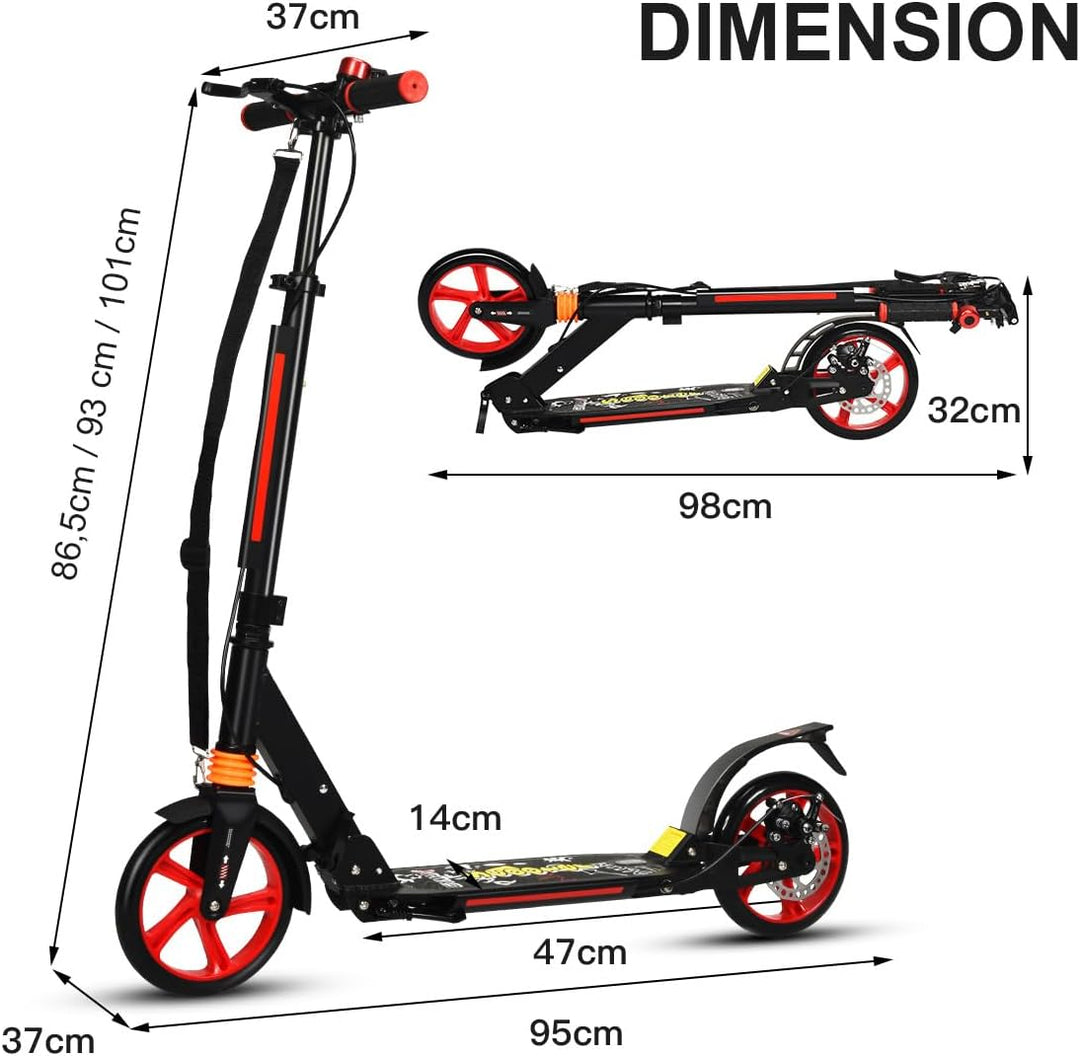 KOMFOTTEU Tretroller klappbar & höhenverstellbar, Scooter mit PU-Räder & Kingel, Kickscooter Cityrol