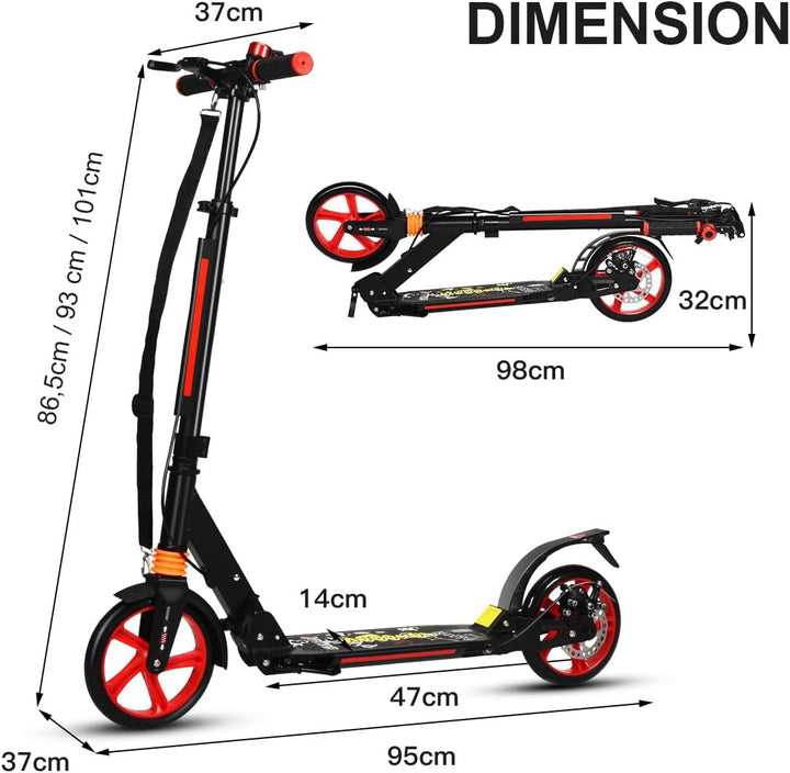 KOMFOTTEU Tretroller klappbar & höhenverstellbar, Scooter mit PU-Räder & Kingel, Kickscooter Cityrol