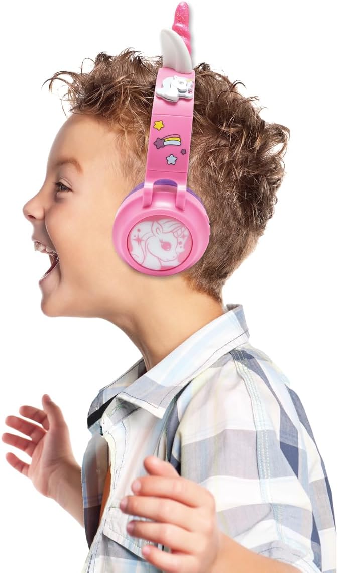 Lexibook, Faltbarer beleuchteter Bluetooth®- und kabelgebundener Kopfhörer mit 3D-Einhorn-Design und