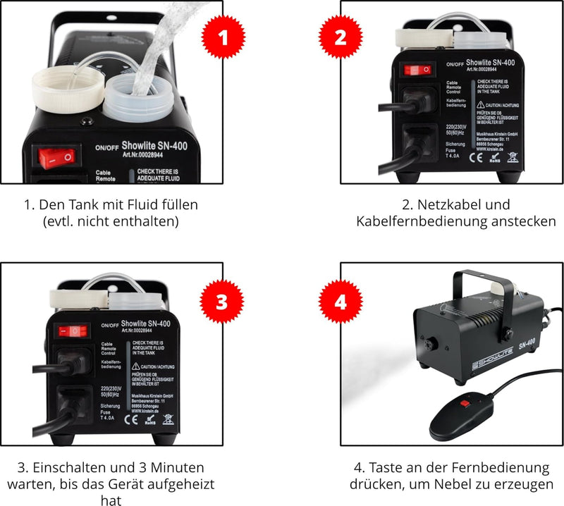 Showlite SN-400 Nebelmaschine 400W mit Fernbedienung (Nur 3 Minuten Aufwärmzeit, 56m³/min Nebelausst