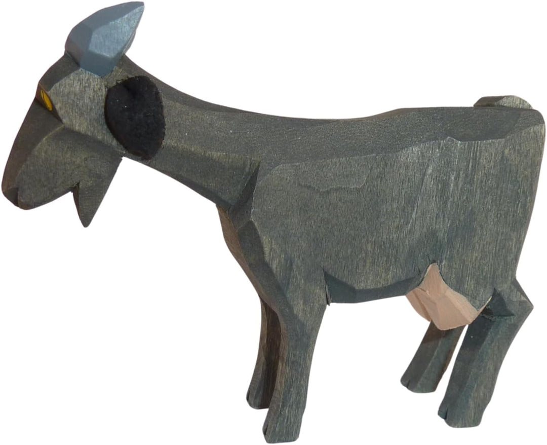 Ziege schwarz stehend mit Baumwollbeutel Krippenfigur