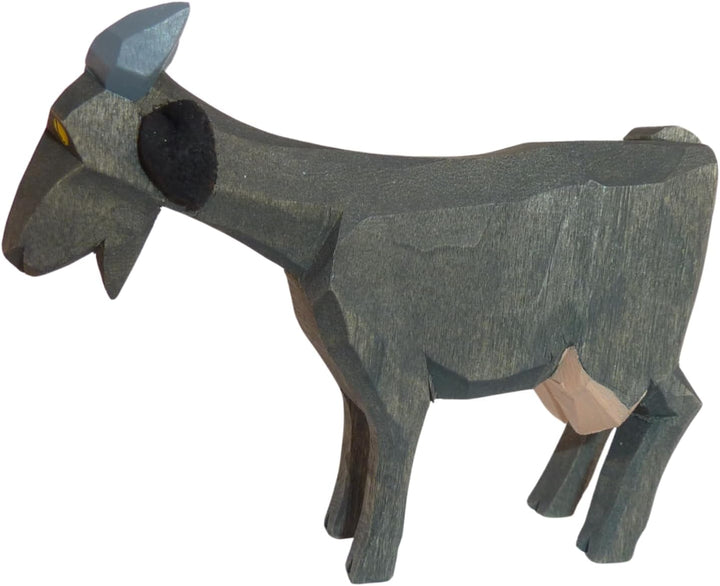 Ziege schwarz stehend mit Baumwollbeutel Krippenfigur