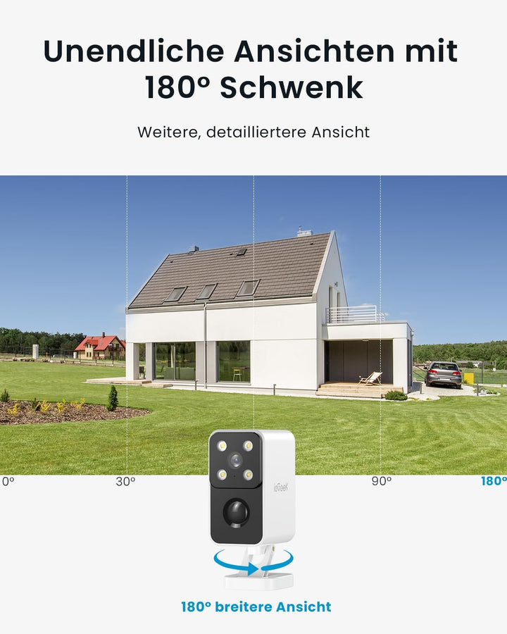 ieGeek 180° Überwachungskamera Aussen Akku, Kabellos Überwachungskamera Innen mit PIR-Bewegungserken