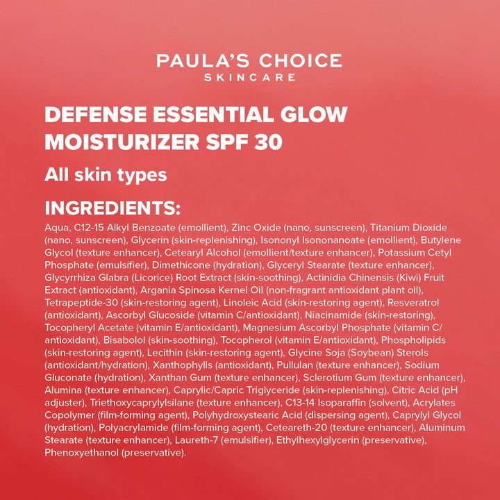 Paula's Choice DEFENSE Essential Glow Tagescreme LSF 30 - Mineralische Sonnencreme Gesicht - Anti Fa