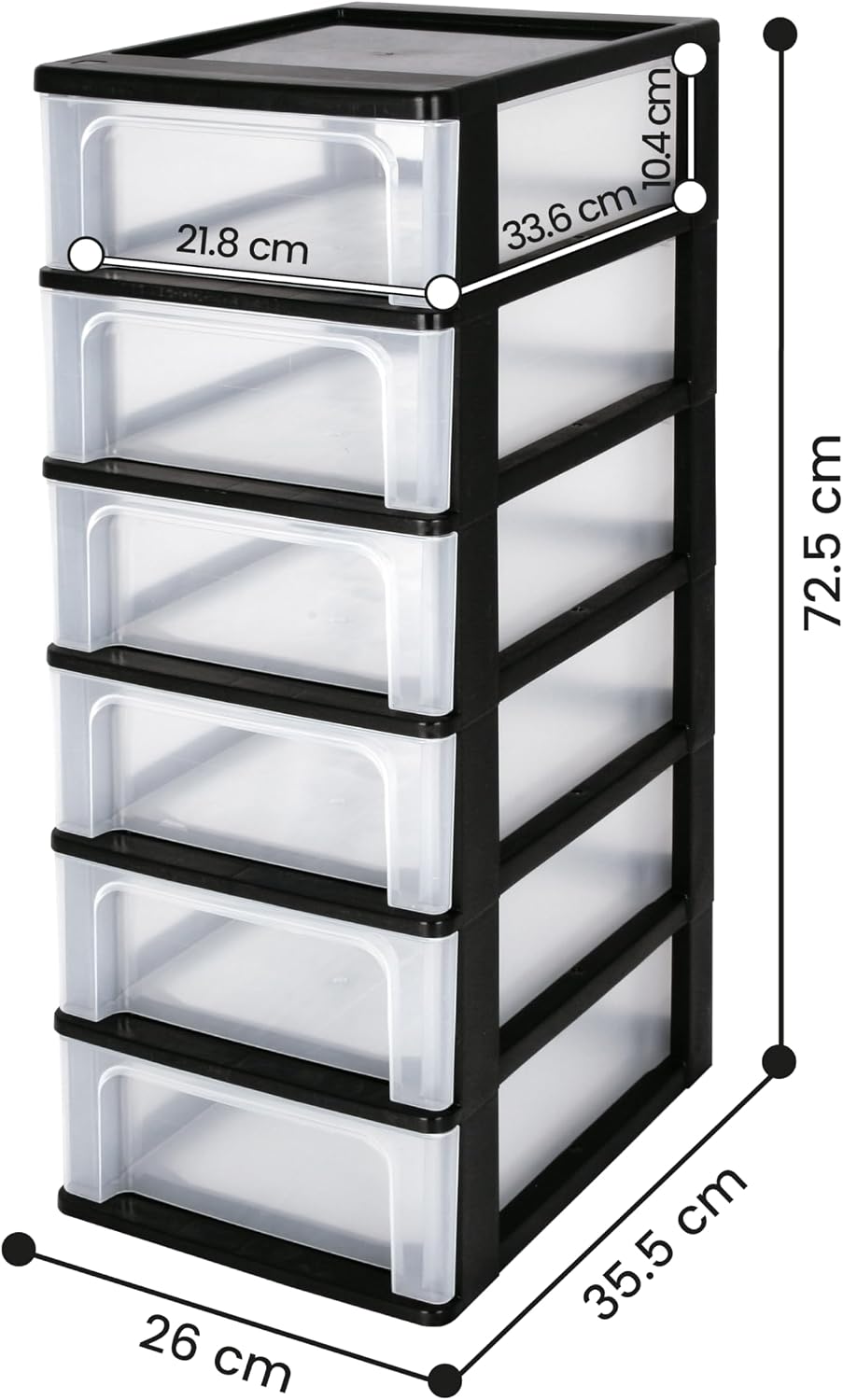 Iris Ohyama, Schubladenschrank, Schubladencontainer, 6 Schubladen mit 7 L, Format A4, durchsichtige