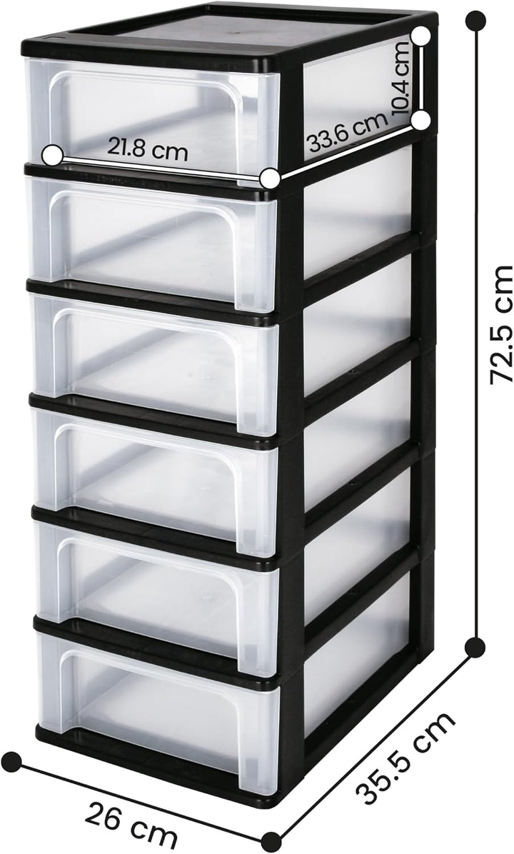 Iris Ohyama, Schubladenschrank, Schubladencontainer, 6 Schubladen mit 7 L, Format A4, durchsichtige