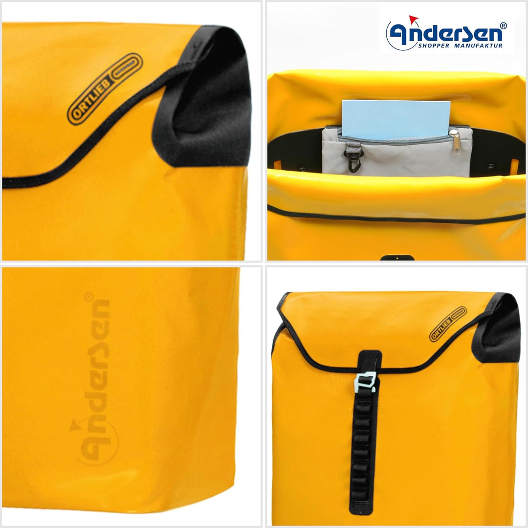 Andersen Shopper Tura Alu klappbar mit Kugellagerrad Ø 29 cm und 49 Liter Tasche Ortlieb gelb