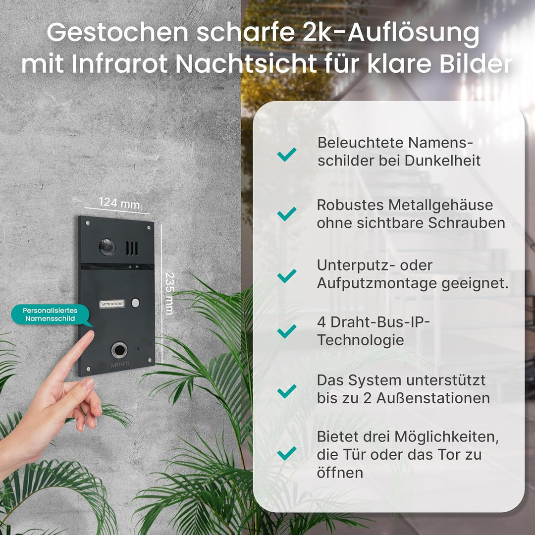 MATHFEL 4 Draht Video Fingerprint Türsprechanlage Gegensprechanlage Fischaugenkamera 170 Grad Aussen