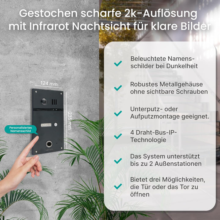 MATHFEL 4 Draht Video Fingerprint Türsprechanlage Gegensprechanlage Fischaugenkamera 170 Grad Aussen