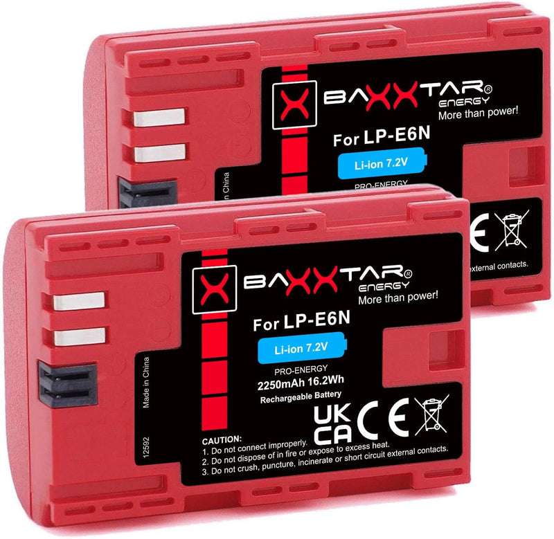 Baxxtar PRO II - Ersatz für Akku Canon LP-E6N (2X) (echte 2040mAh) optimiert 2x