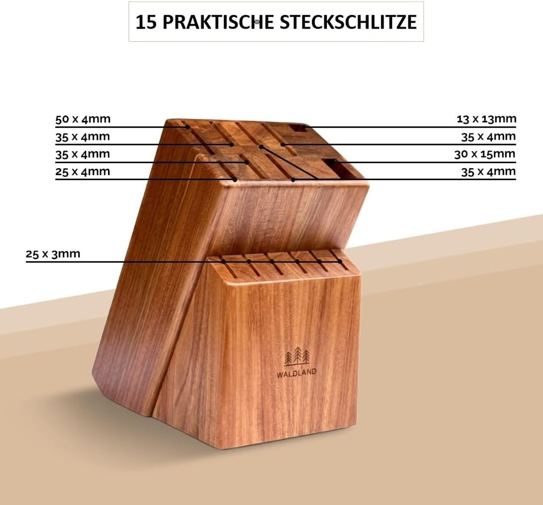 WALDLAND Premium Messerblock ohne Messer – Messerblock Holz aus robustem Akazienholz I Messerhalter