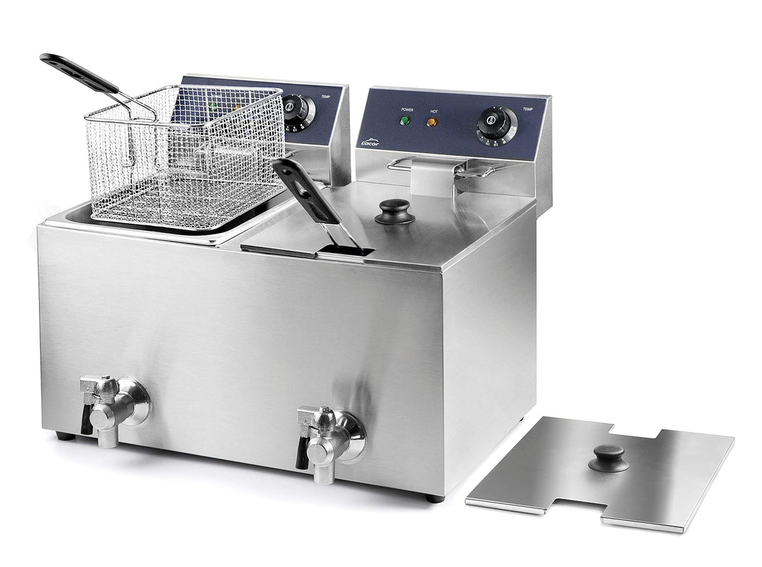 Lacor 69469 69468 Elektrische Doppel-Fritteuse mit professionellem Hahn, 3250 W (x2), 16 l, Edelstah