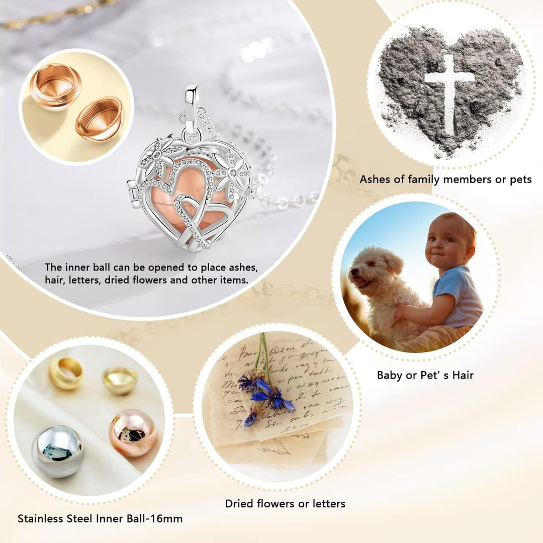 EUDORA Harmony Ball Asche Urnen Kette für Damen, Einäscherung Schmuck Silber Verkupfert Memorial Urn