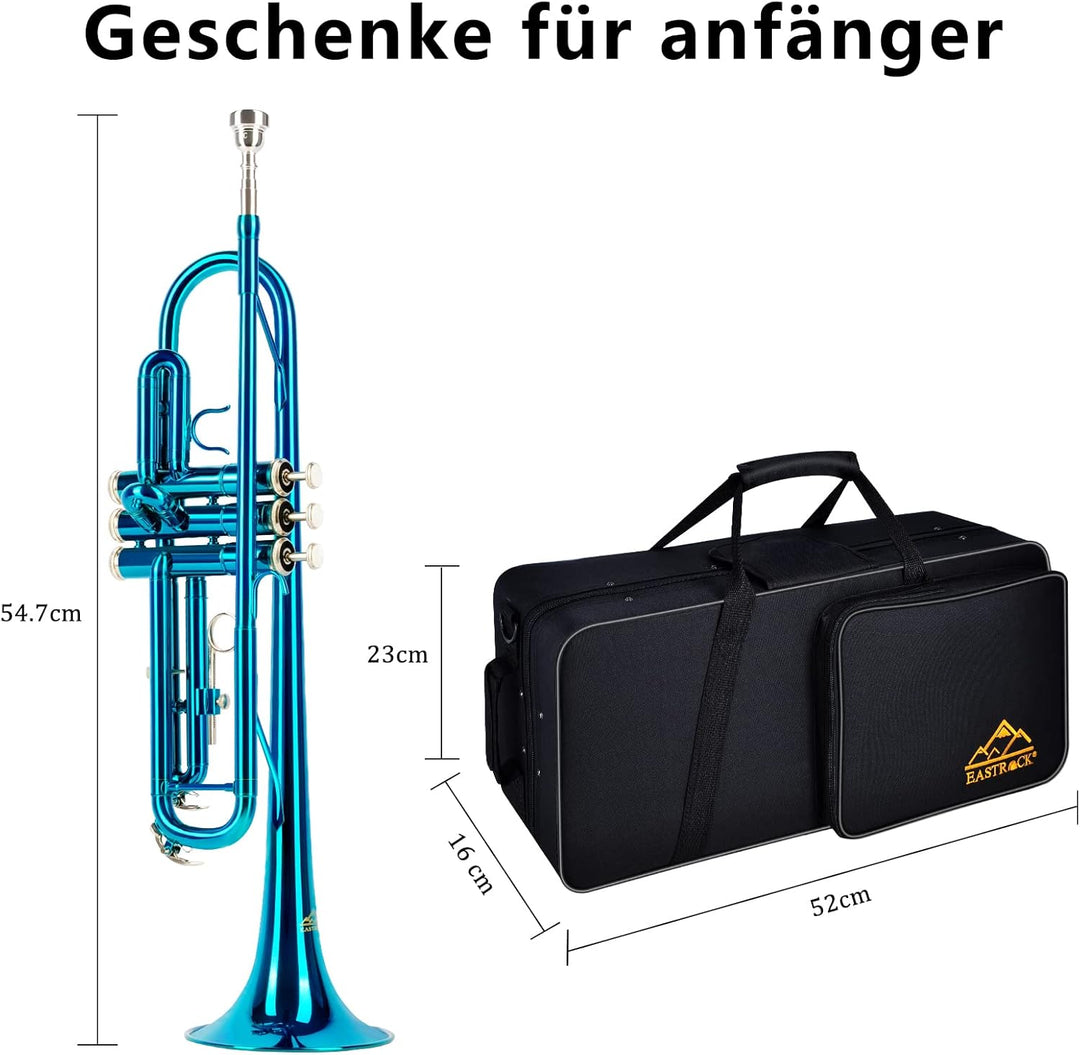 EASTROCK Trompete BB Standard Trompete Kit mit Tragetasche, Handschuhe, Mundstück, Reinigungsset, Tu