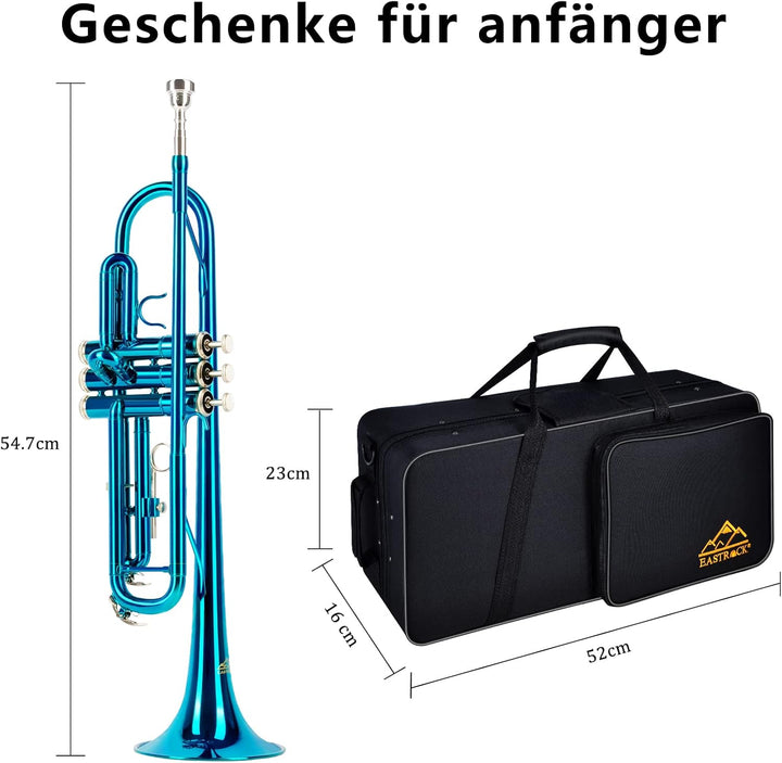 EASTROCK Trompete BB Standard Trompete Kit mit Tragetasche, Handschuhe, Mundstück, Reinigungsset, Tu