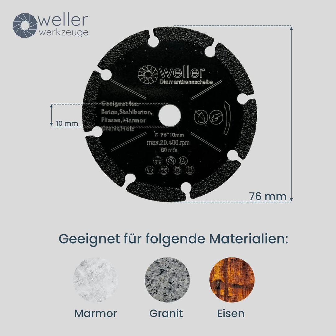 6x Sägeblatt Trennscheiben Set Ø76x10mm für mini Akku Winkelschleifer 10,8V 12V für alle Materialien