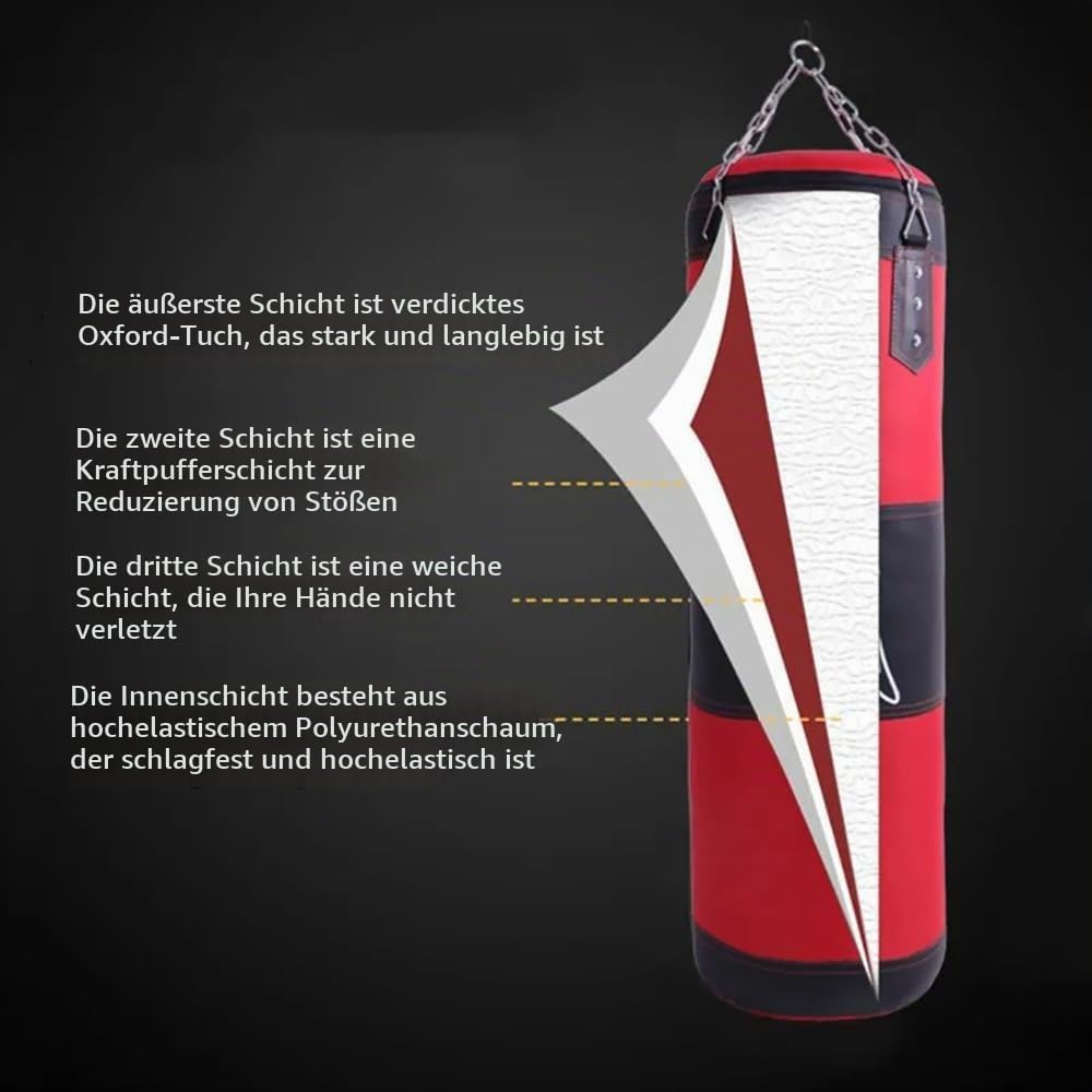 Boxsack Hängend, 15-in-1 Heavy Duty Boxsack, PU-Material Mit dickerer Kette kann 360° gedreht werden
