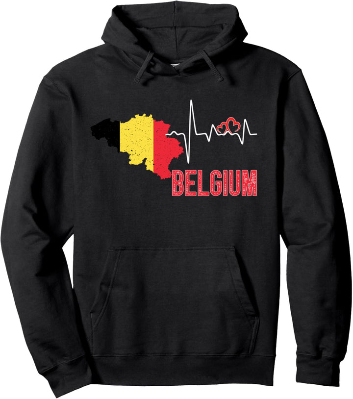 Belgium Flag Map Heartbeat Design for Belgian Pride Pullover Hoodie